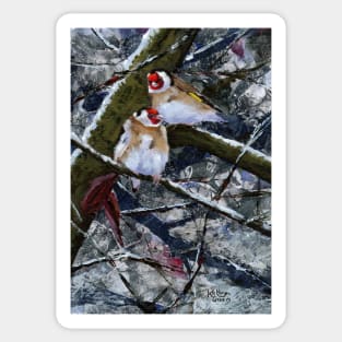 Goldfinches in winter Sticker